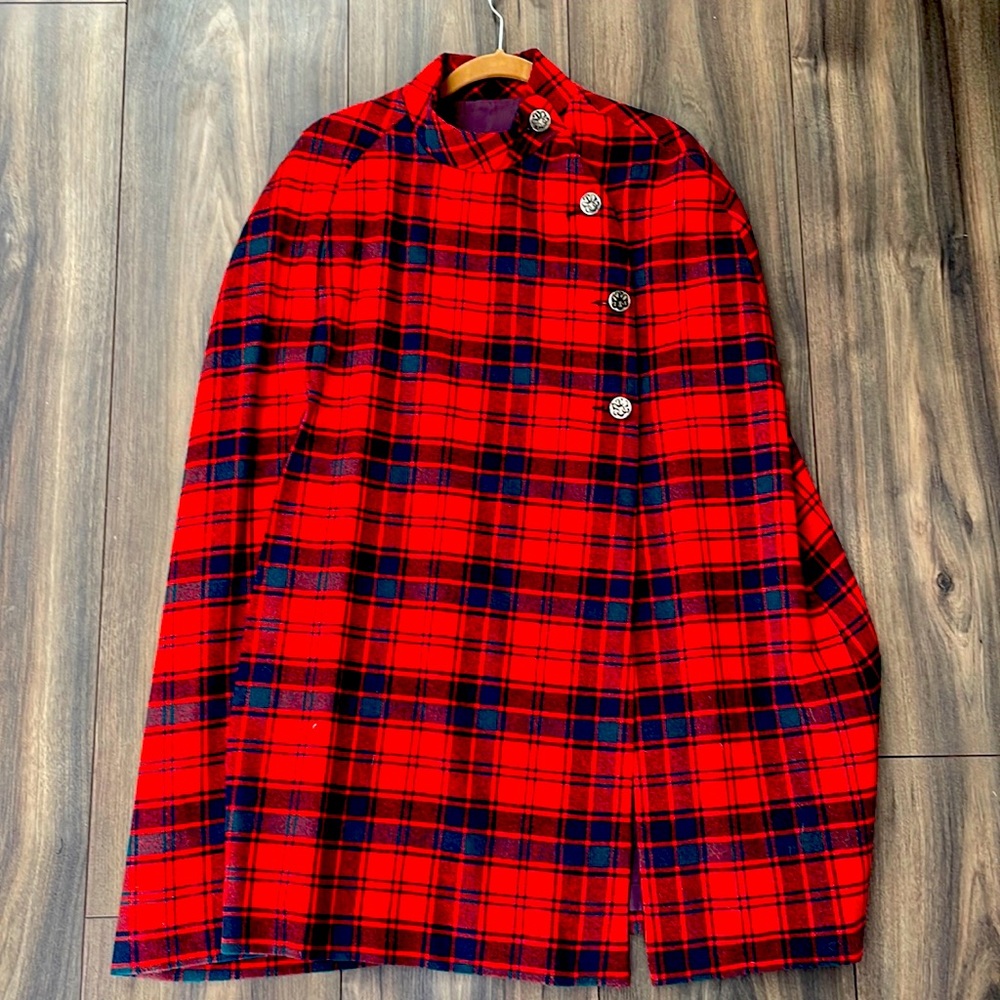 Vintage Red Plaid Wool Cape